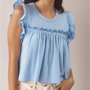 Anthropologie Maeve Blue Ruffle Top